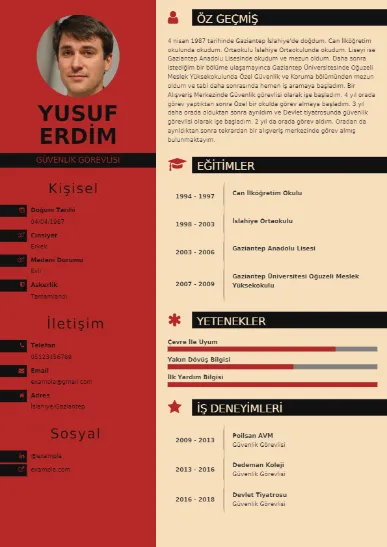 Güvenlik Görevlisi Örnek cv indir